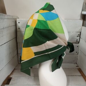 Vintage Pierre Saint-Martin Paris Scarf Green Blue Yellow Abstract Geometric